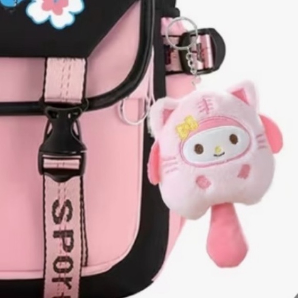 My Melody Backpack USB Charge Laptop Backpack Rucksack Travel Bag w Plush Charms - Picture 14 of 17